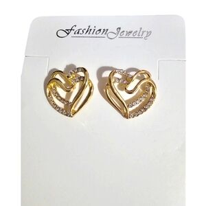 Gold Heart Earrings with Crystals for Pierced Ears
